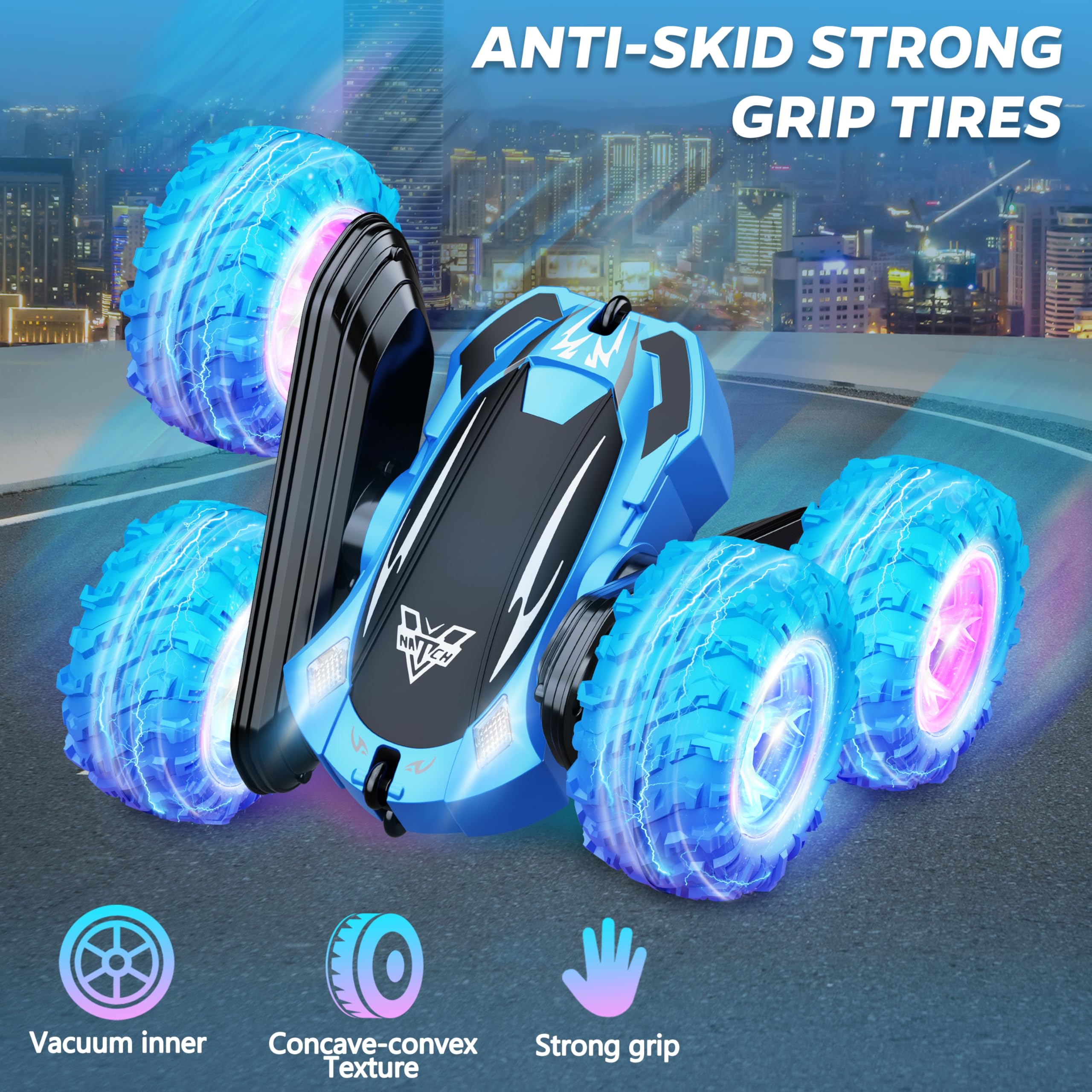 KKONES blue rubber wheels ensure solid grip on grass, pavement, and sand.