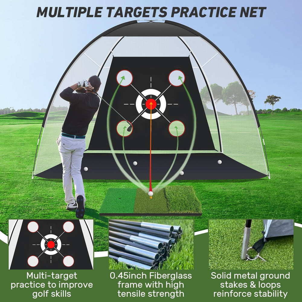 KLAODOT golf net with central target and aiming pockets
