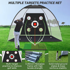 KLAODOT golf net with central target and aiming pockets