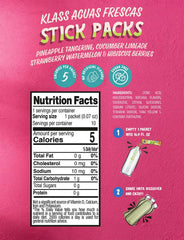 Klass Aguas Frescas stick packs shown for travel and quick hydration.