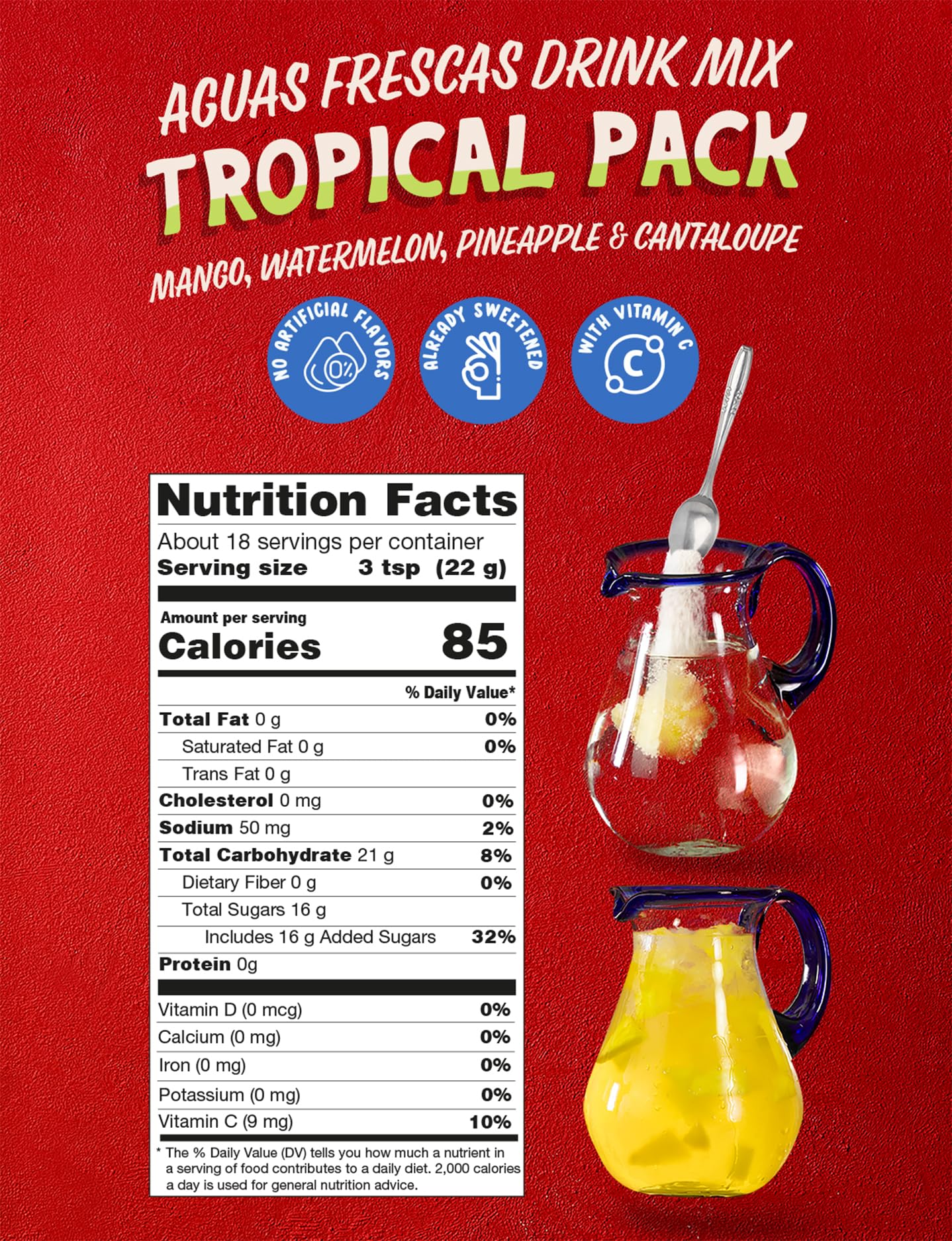 Klass Aguas Frescas tropical cantaloupe packet shown for natural flavor infusion.