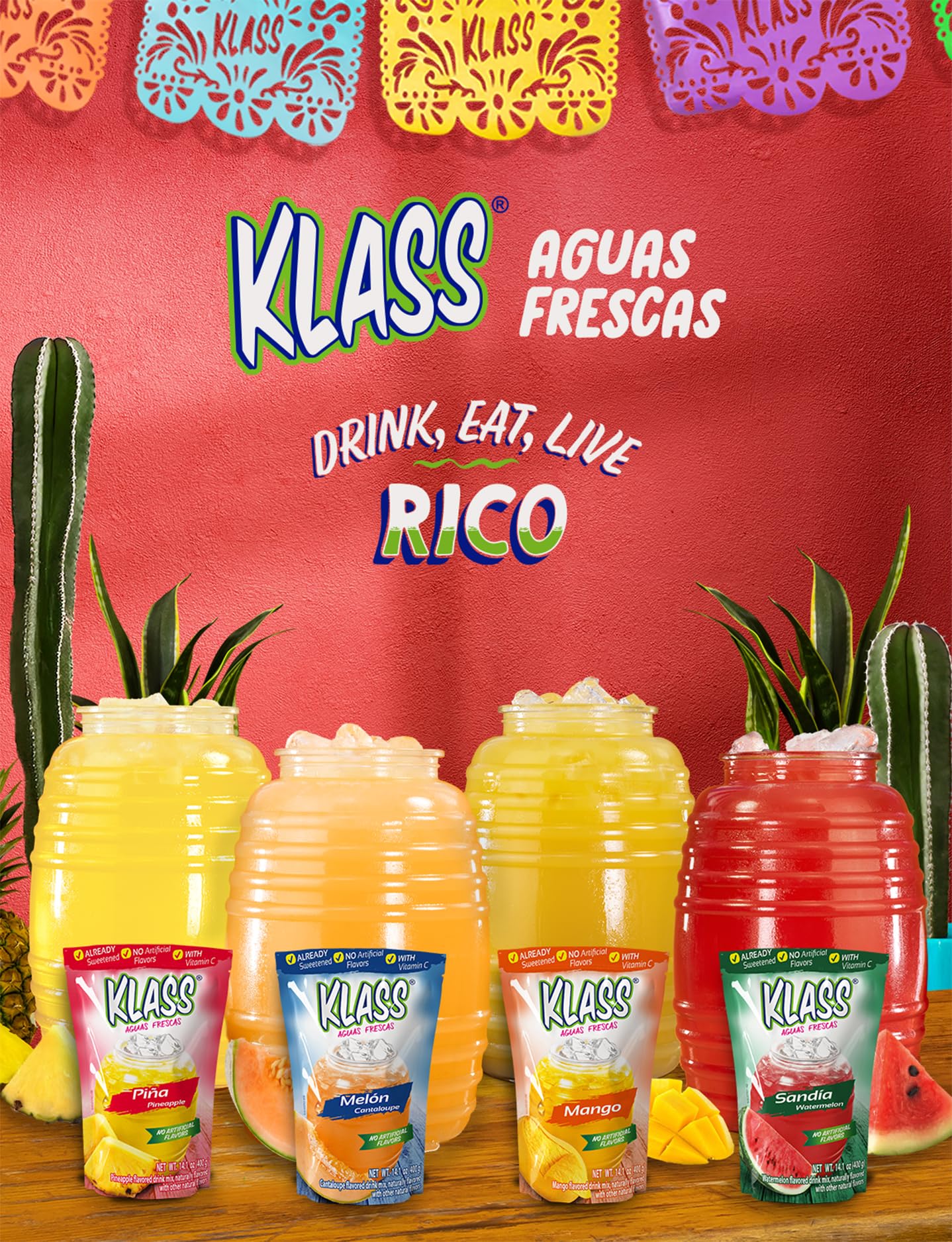 Klass Aguas Frescas Vitamin C info highlights a boost for hydration routines.