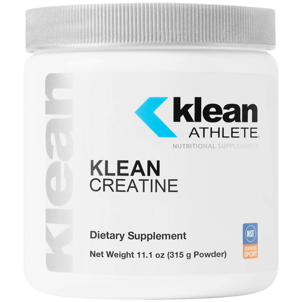 Klean Athlete Klean Creatine bottle on white background supports strength and recovery.