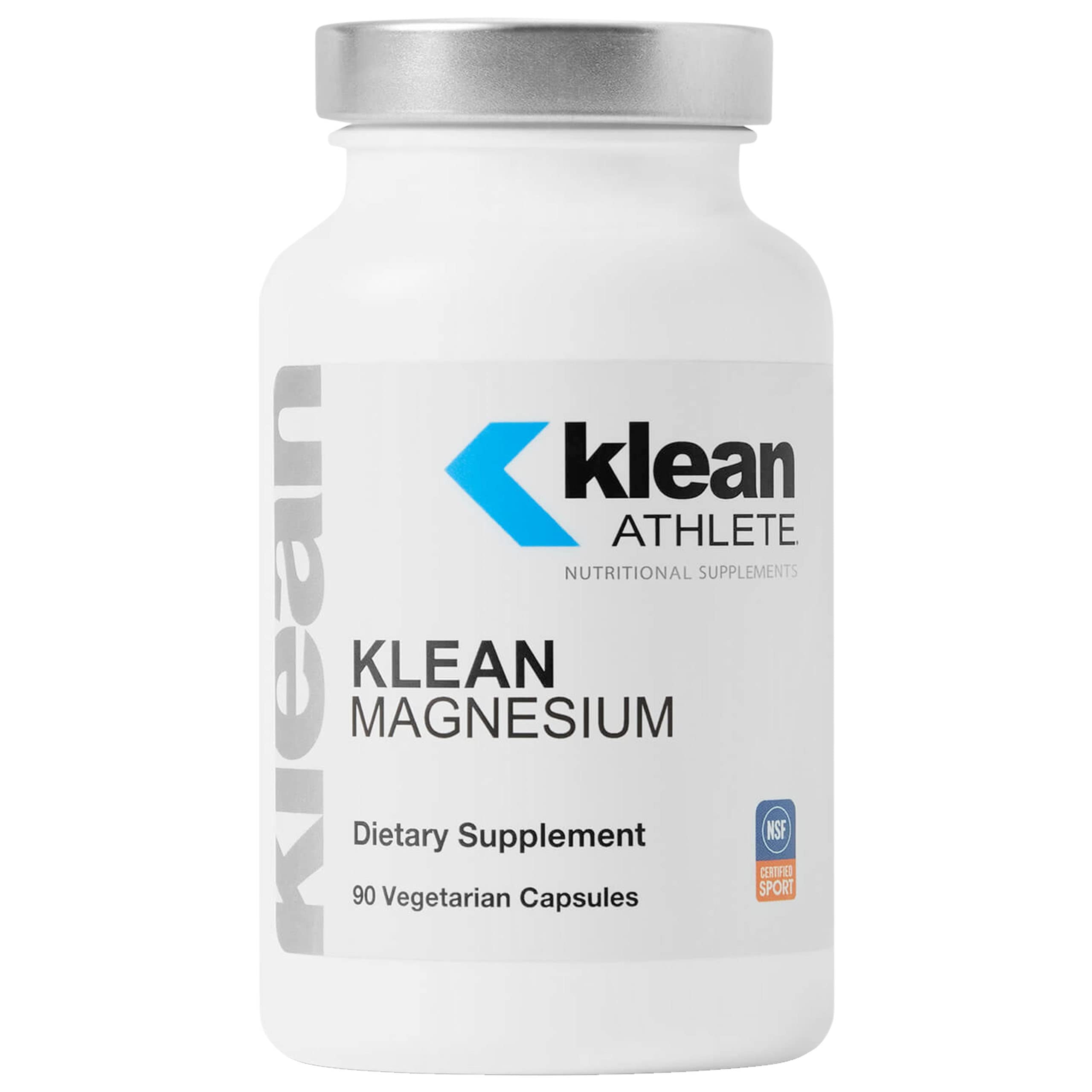 Klean Athlete Klean Magnesium bottle label shows a clean NSF-certified sport formula.