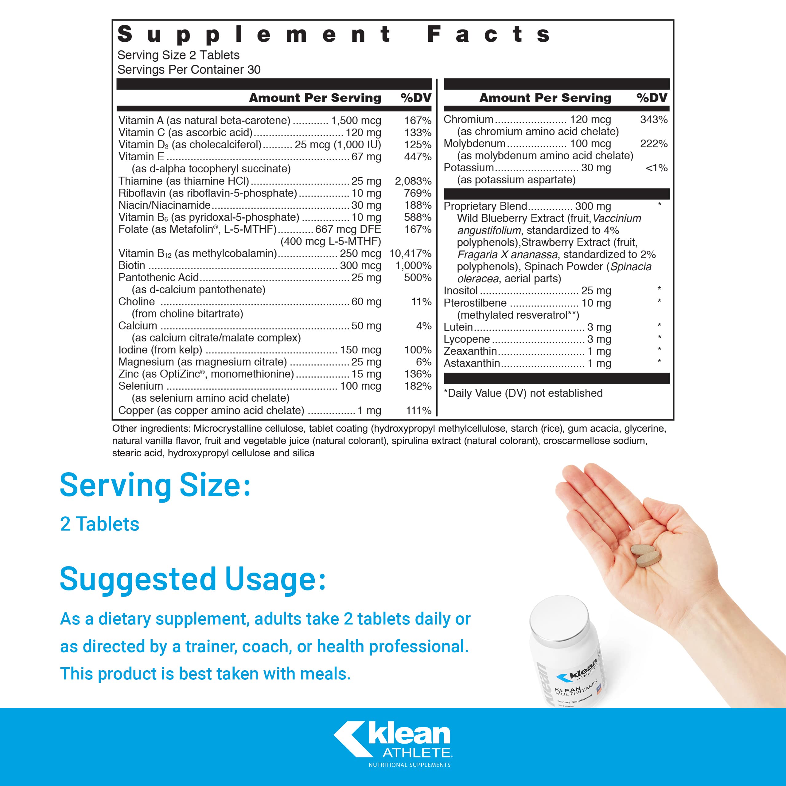 Klean Athlete bottle back shows ingredients for immune support.
