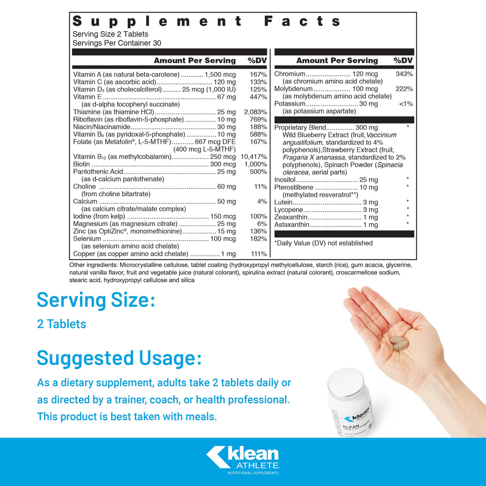 Klean Athlete bottle back shows ingredients for immune support.