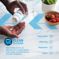 Klean Magnesium capsules closeup highlighting vegan-friendly capsules for athletes.
