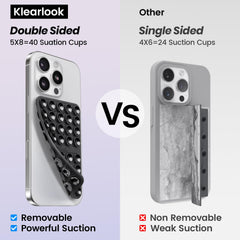 Klearlook double-sided design close-up showing adhesive-free, secure phone grip.
