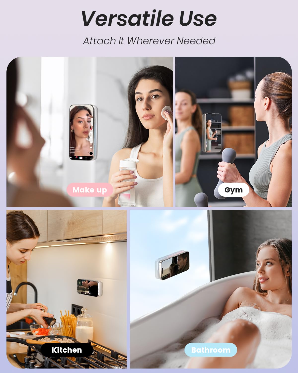 Klearlook hands-free setup enabling makeup application and streaming.