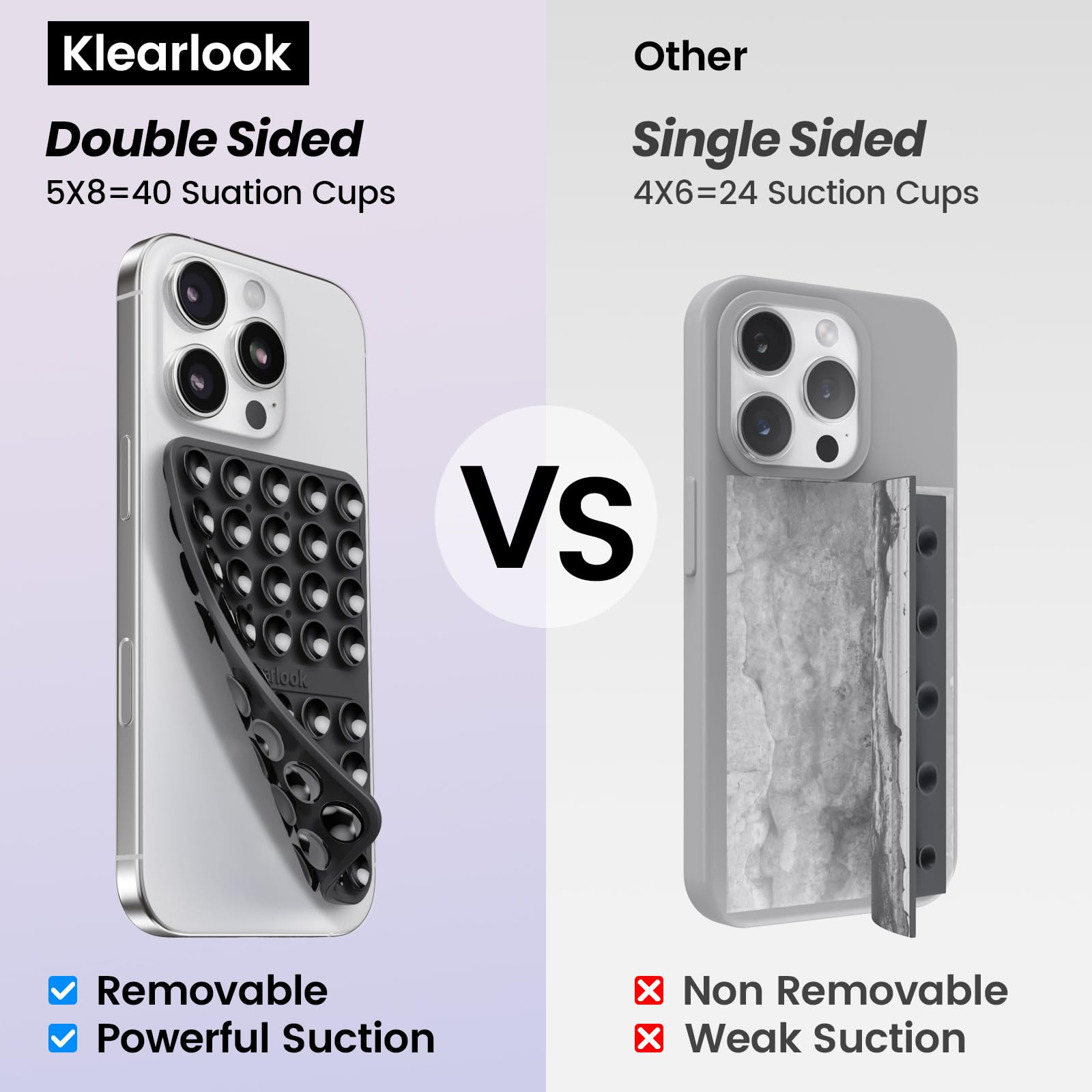 Klearlook Maximized Clarity double-sided suction provides a strong grip on glass.