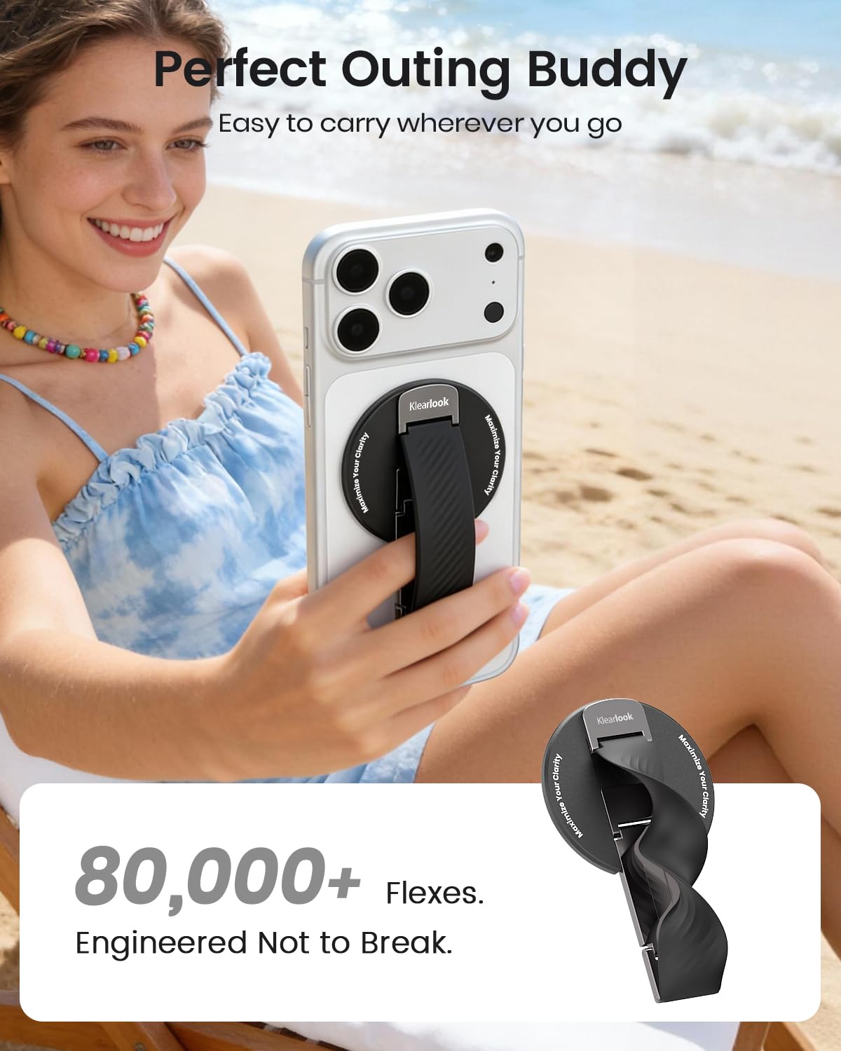 Klearlook kickstand in action for hands‑free viewing on the go