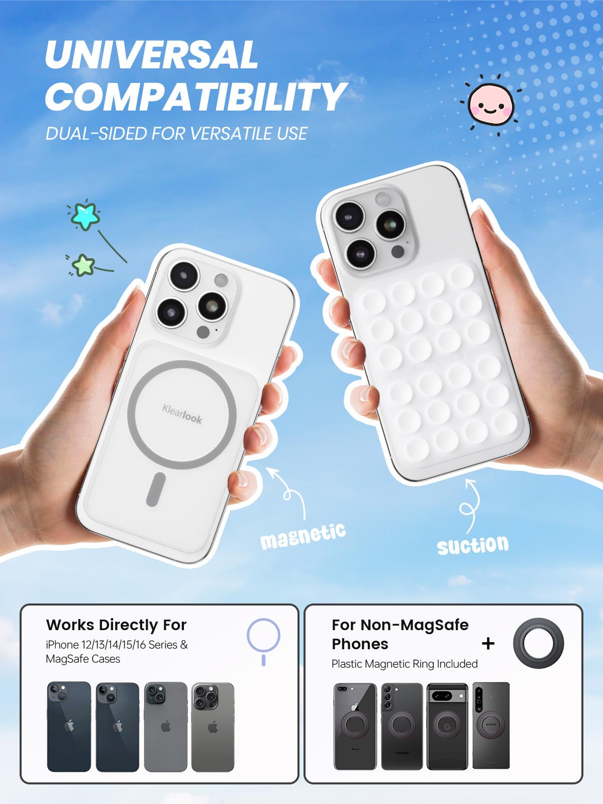 Klearlook removable sticky phone grip holder ideal for selfies and makeup tutorials.