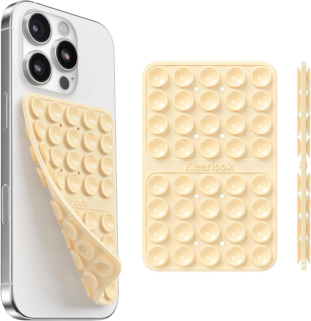 Klearlook silicone suction cup phone mount in action on a mirror for hands-free filming.