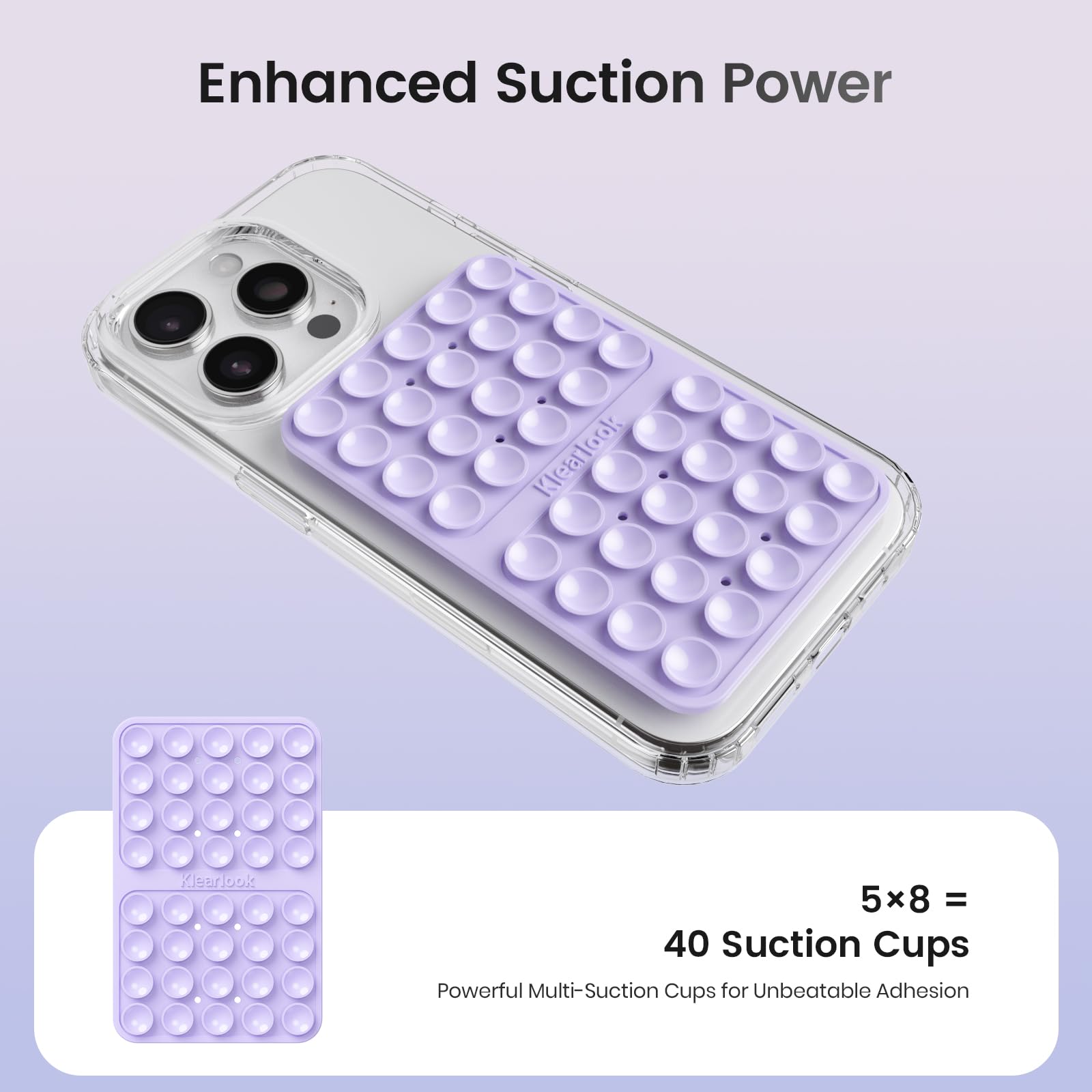 Klearlook strong suction with 5 rows and 8 layers for stable holds.