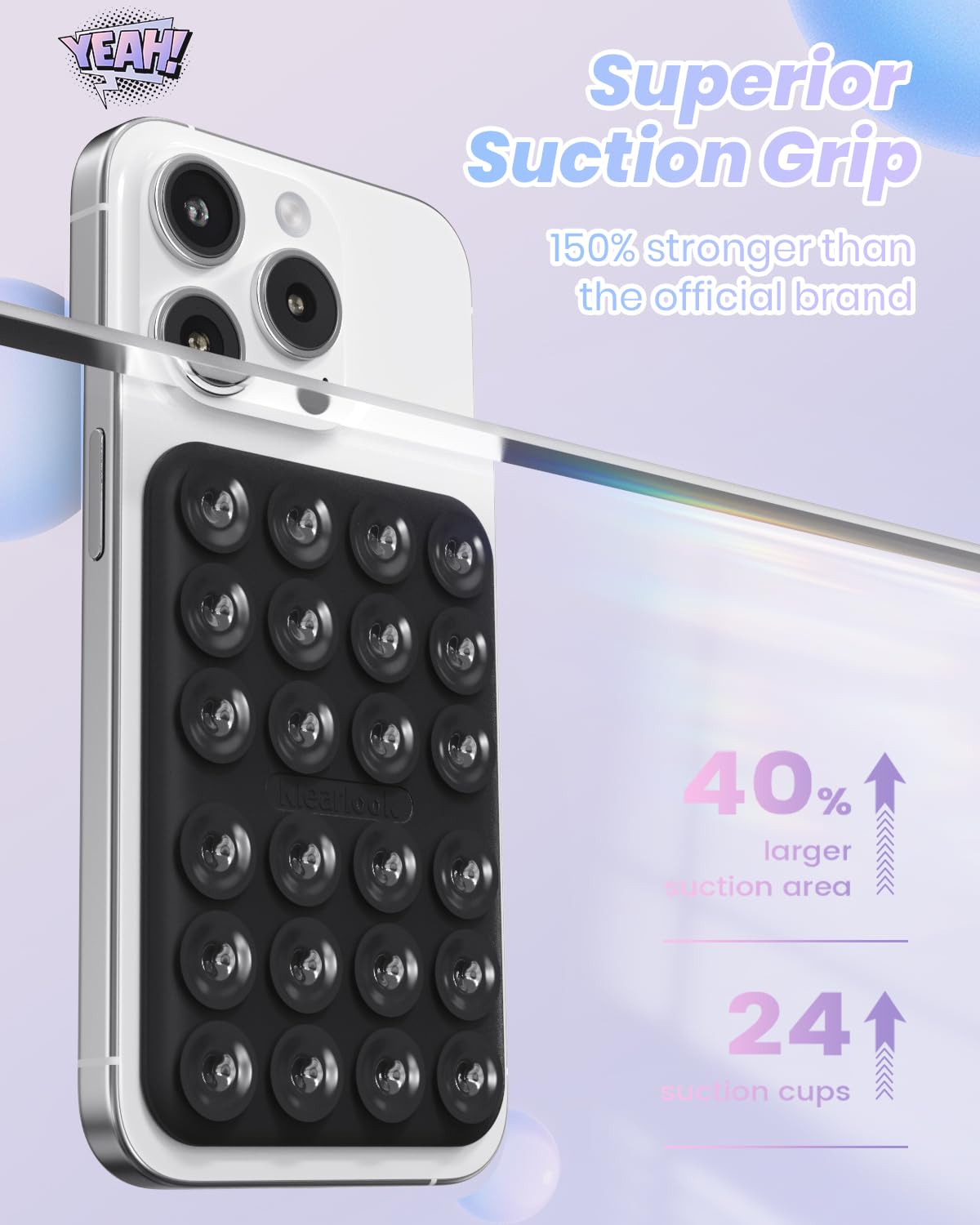 Klearlook suction mount being removed cleanly with no residue.