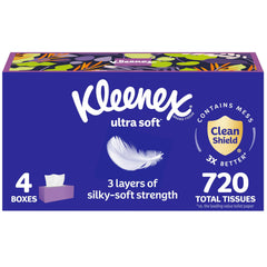 Kleenex Ultra Soft packaging displays 3-ply comfort for daily use.