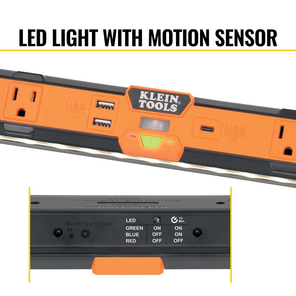 Klein Tools 29602 LED work light active to illuminate workspace.