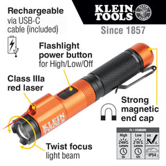 Klein Tools 56040 twist focus bezel demonstrates adjustable beam from spot to flood