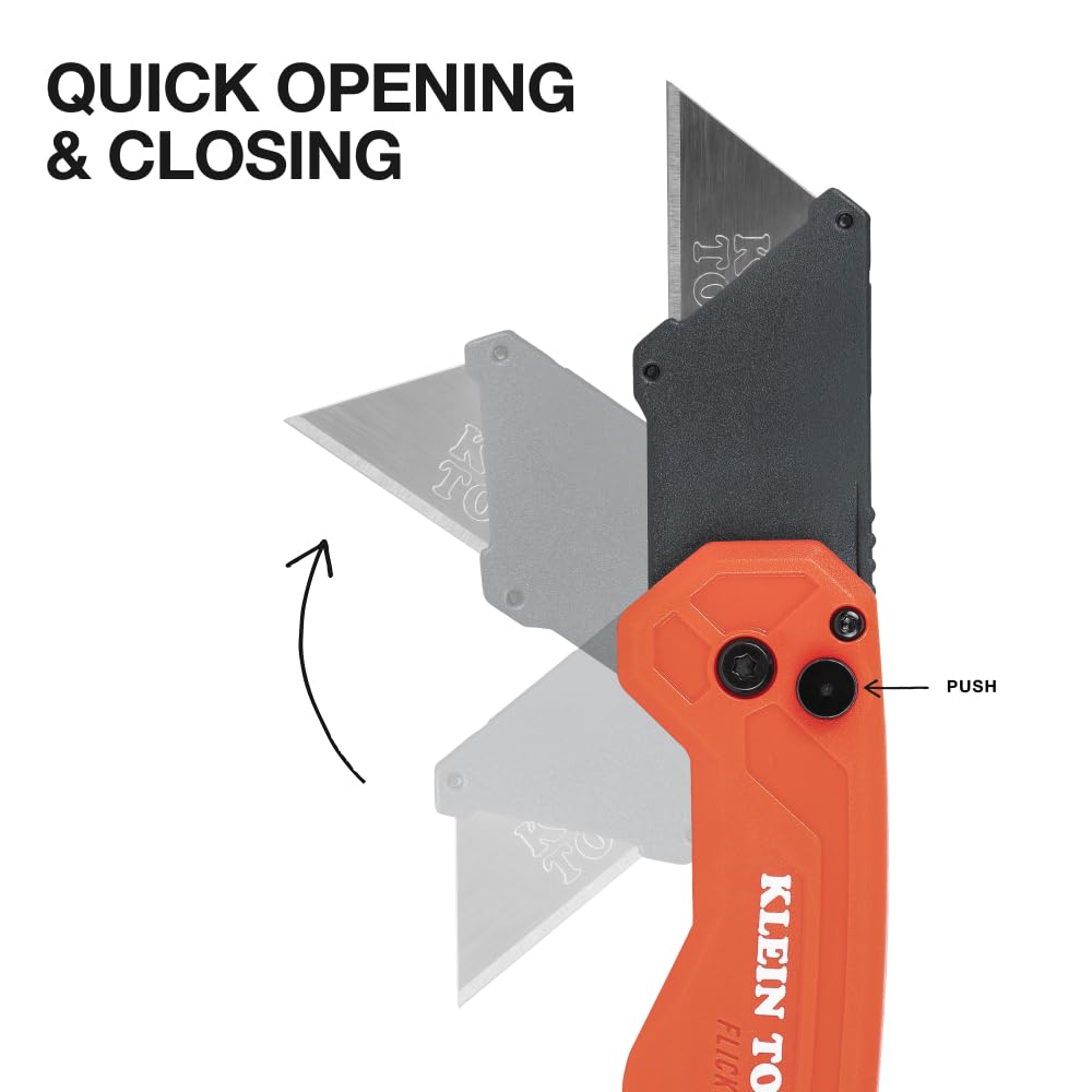Klein Tools FLICKBLADE side-button operation enabling smooth folding and access