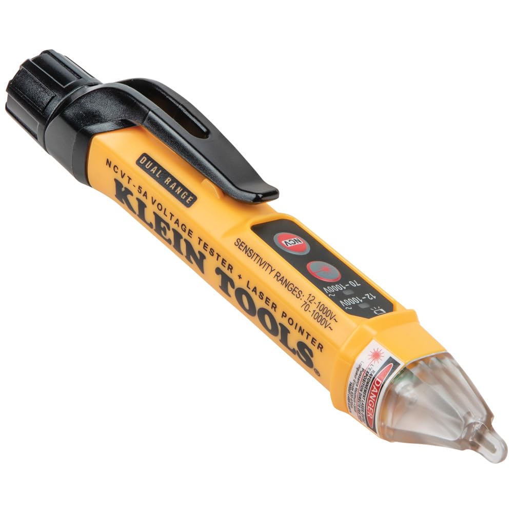 Klein Tools NCVT-5A dual-range detector enables safe voltage checks from a distance.