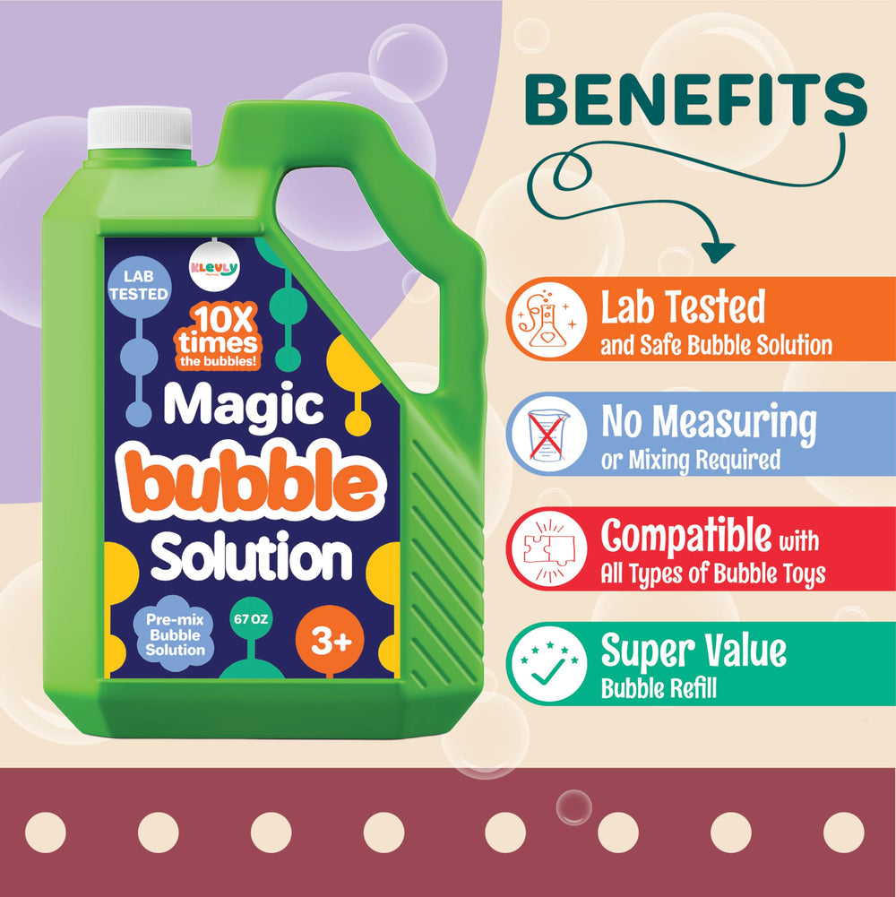 Pour action of Klevly bubble solution refill for quick play setup