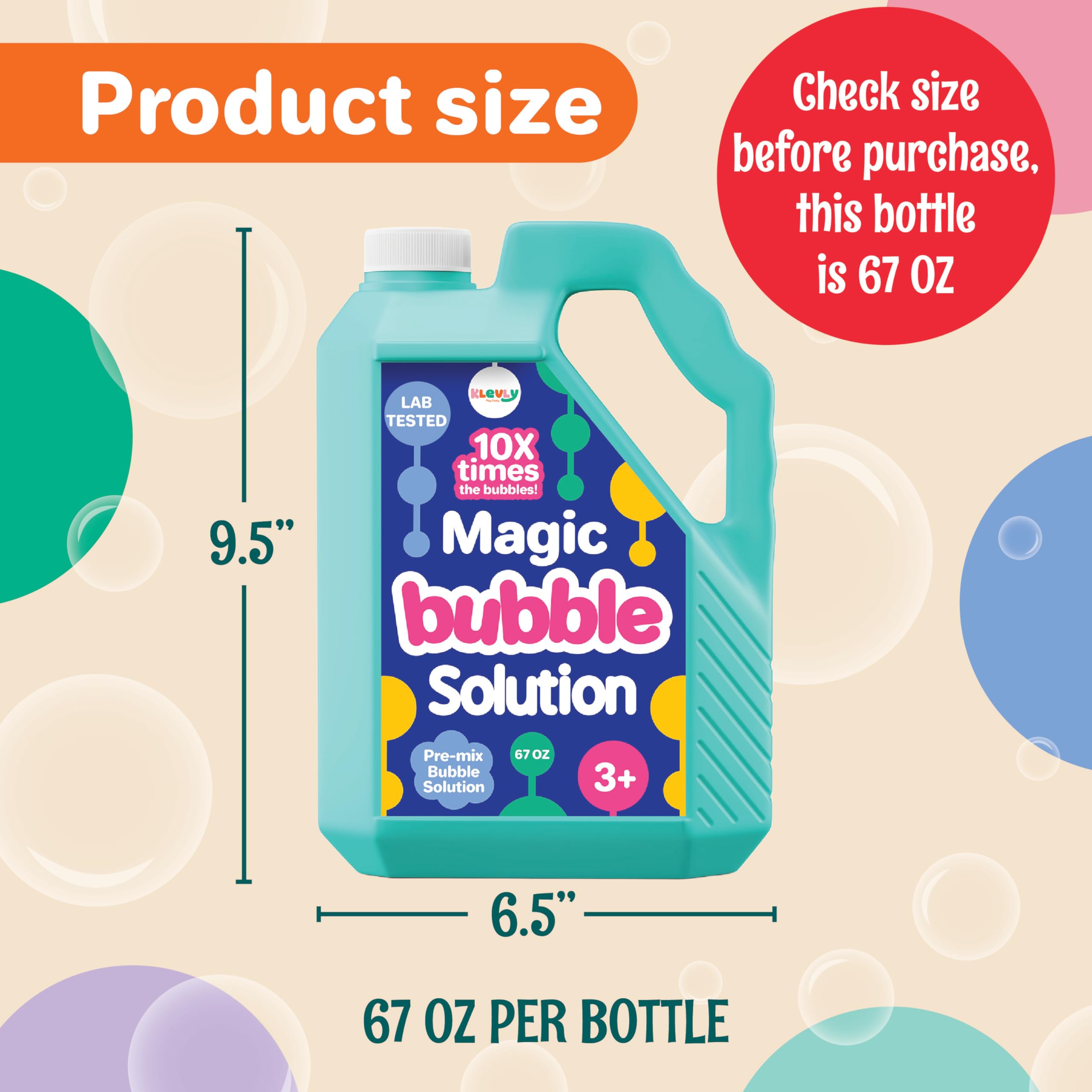 Klevly giant bubbles ready-to-use formula, ideal for outdoor play and events.