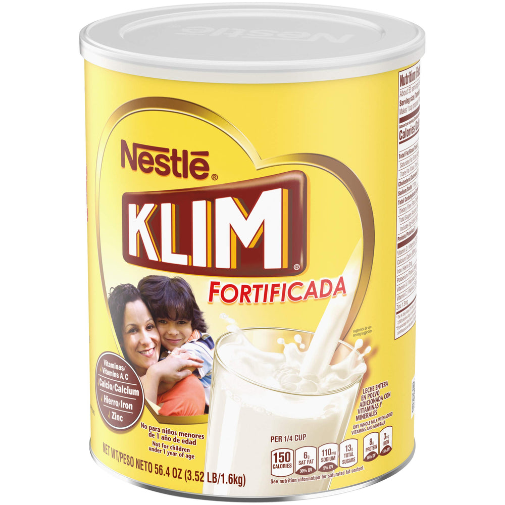 Fortified nutrients icon on KLIM shows iron and vitamins for nutrition.