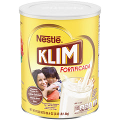KLIM powdered milk packaging front highlights fortification for families.