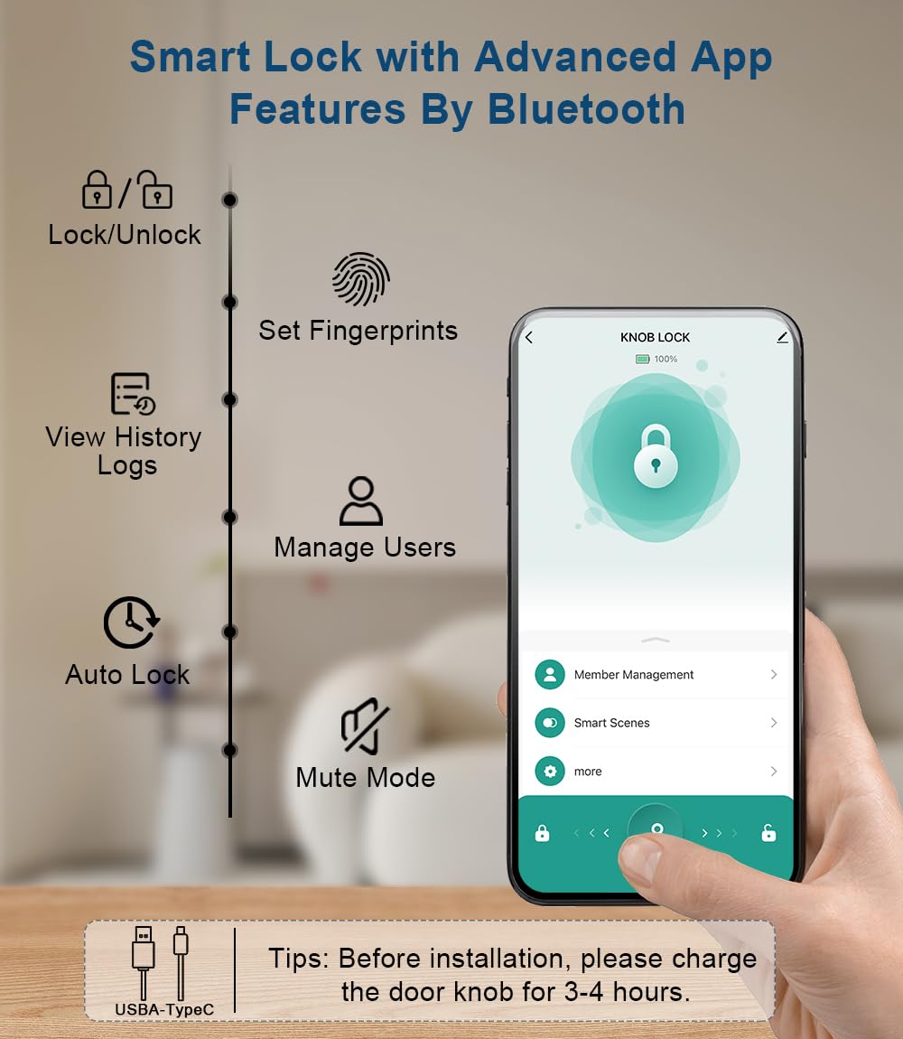 KLLOQUE fingerprint door lock app control screen for easy access management.