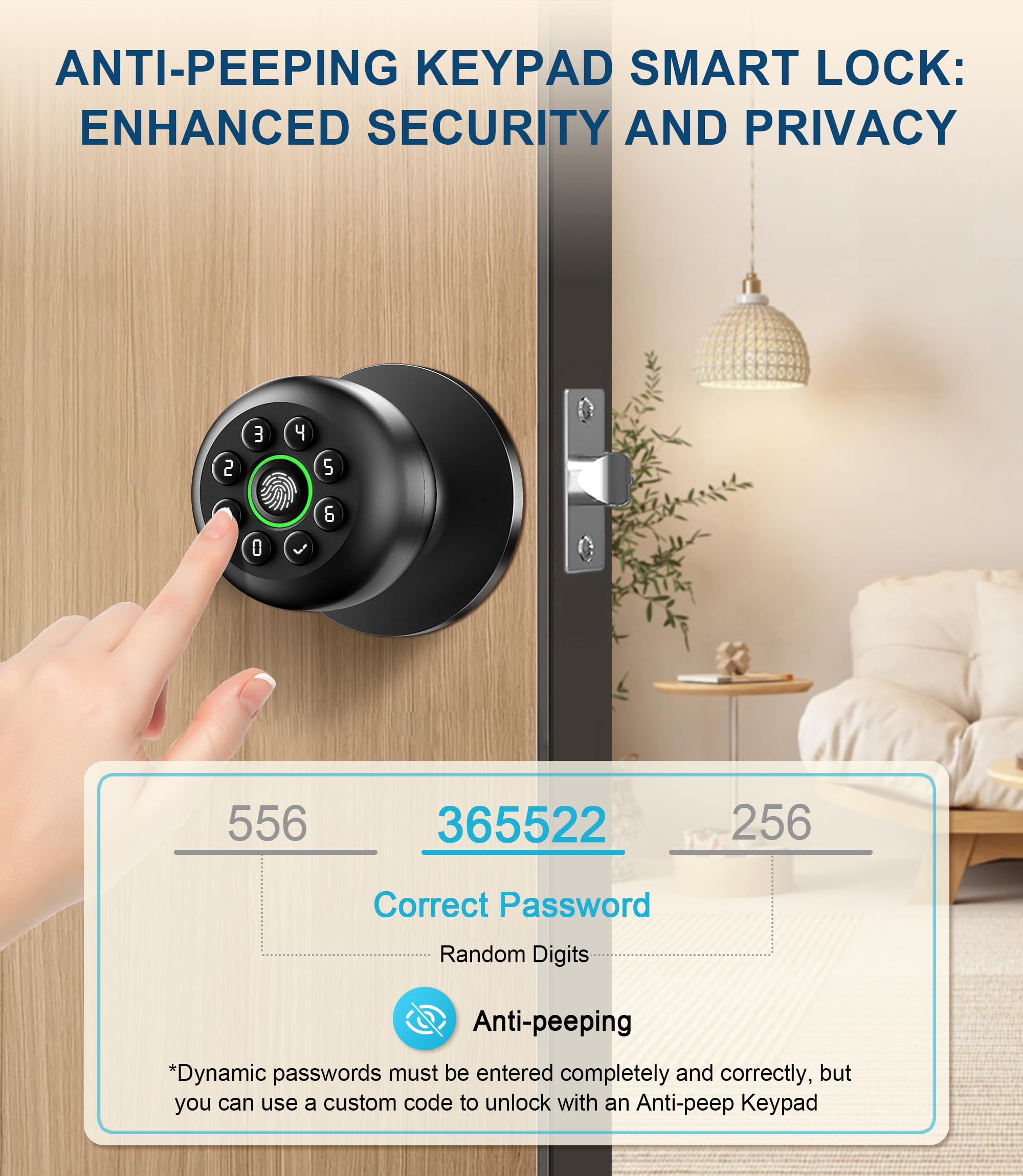 KLLOQUE fingerprint door lock back view with charging port for reliable power.