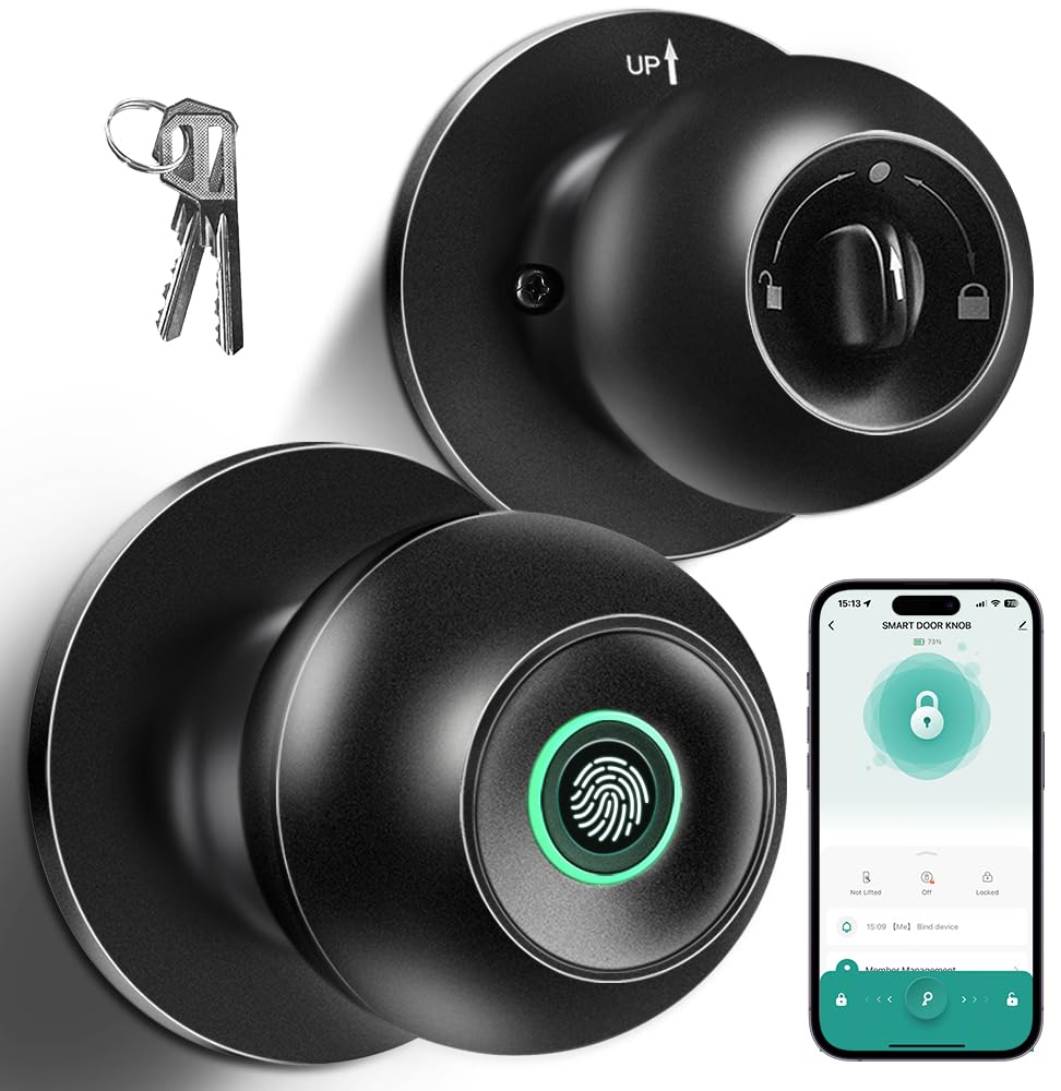 KLLOQUE fingerprint door lock installed on the front door for quick, secure access.