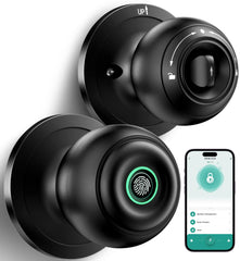 KLLOQUE Fingerprint Door Lock front view in matte black for secure entry.
