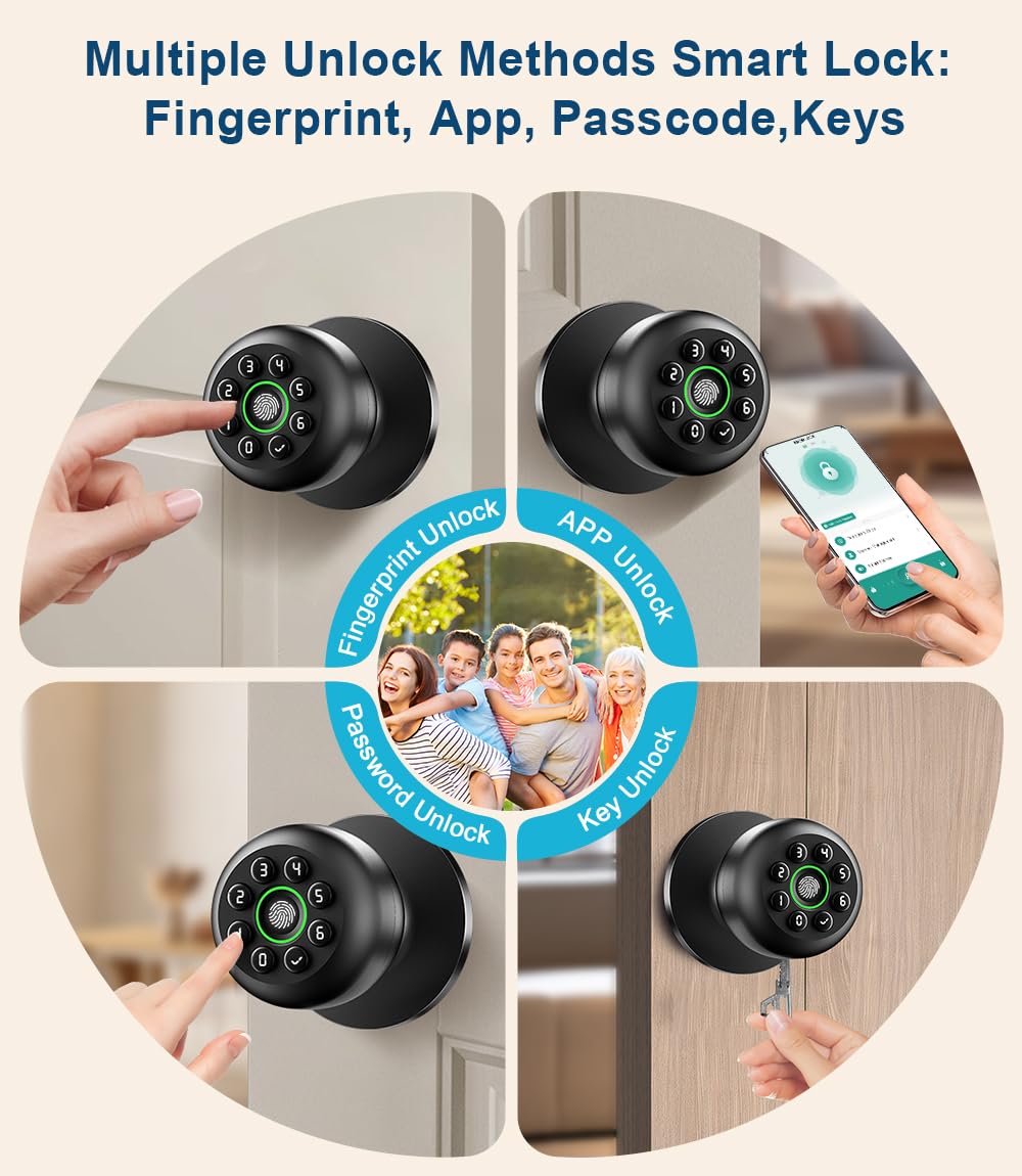 KLLOQUE fingerprint door lock side view showing easy installation and universal fit.