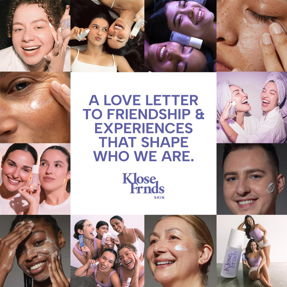 KLOSE FRNDS daily-use routine image suggests calm, consistent skincare.