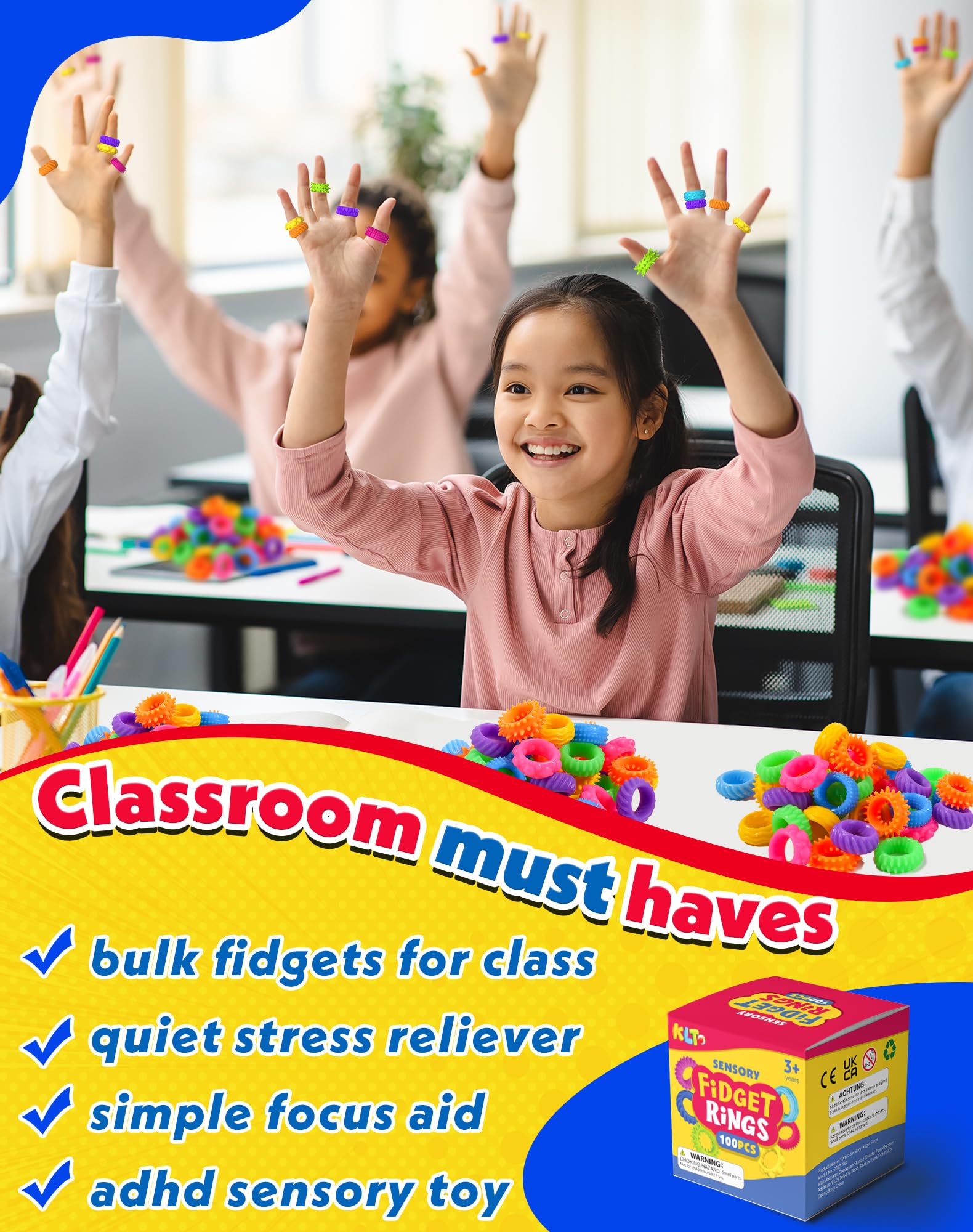 KLT fidget rings used as classroom prizes that stay quiet.