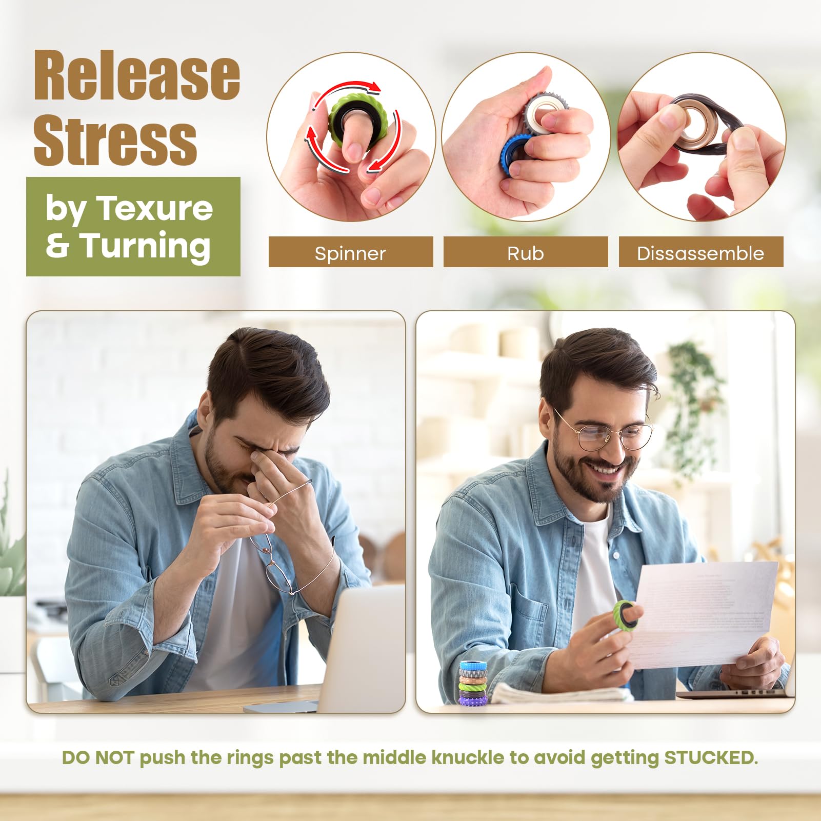 KLT fidget rings inner plastic roller closeup highlighting smooth rotation for stress relief.