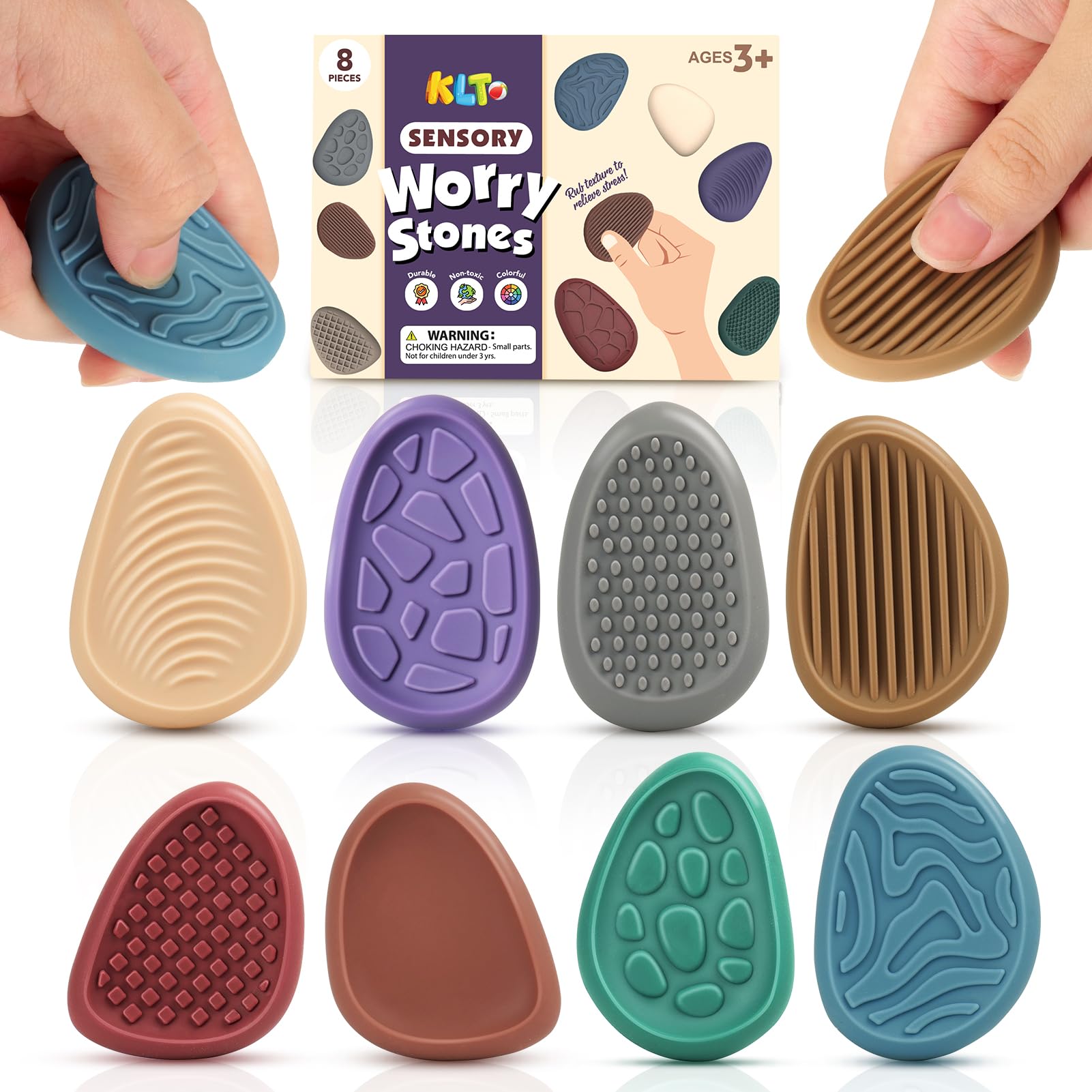 KLT fidget stone 8-pack: textured surface for tactile relief and focus.