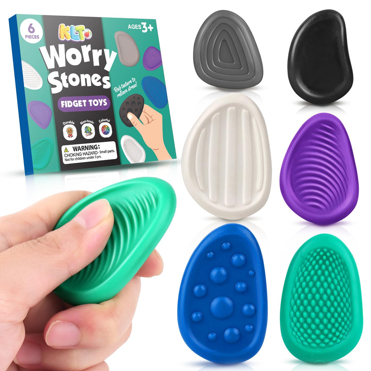 KLT fidget stone textured close-up for adults, encourages focused calm during work