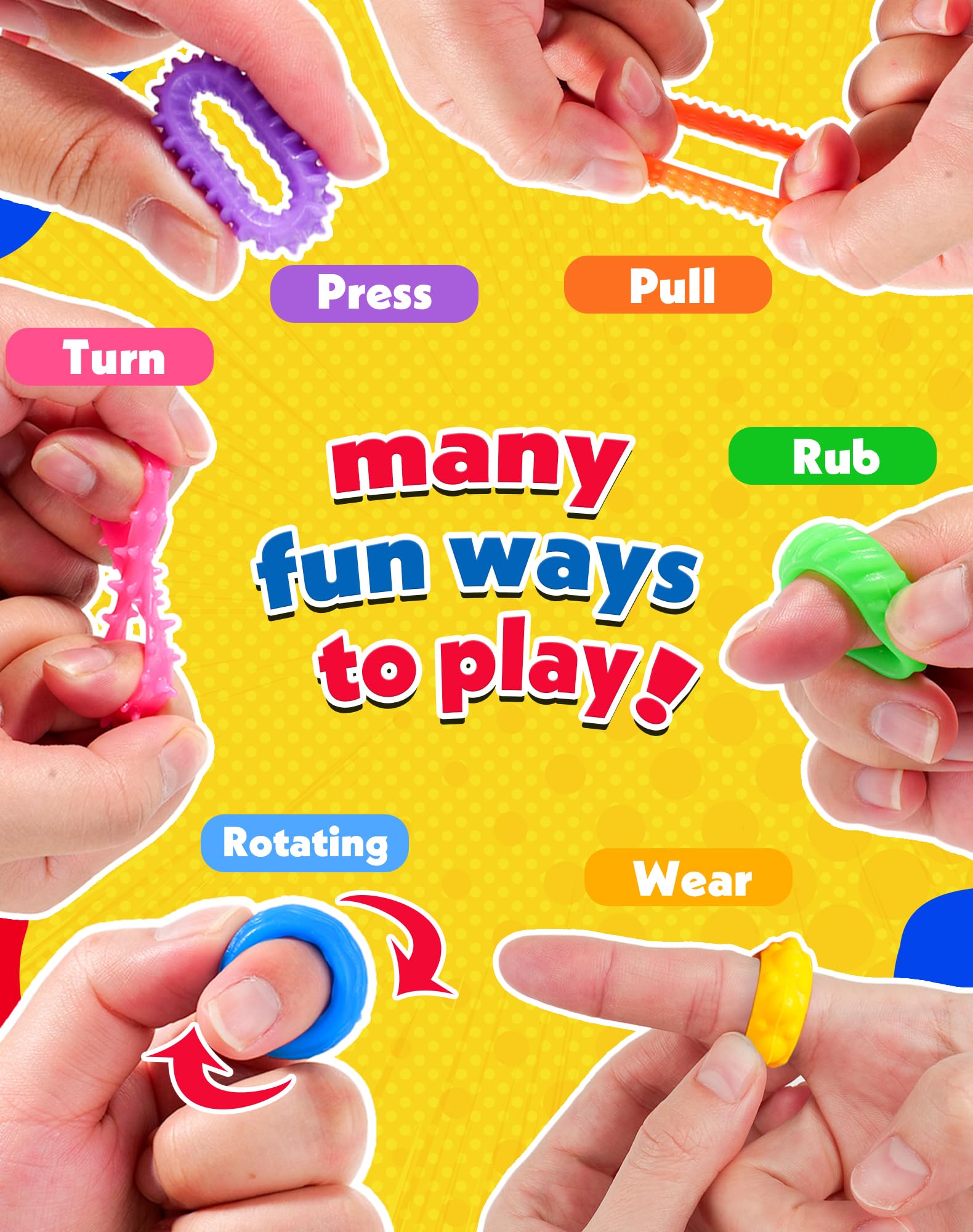 KLT textured fidget rings in vivid colors for sorting activities.