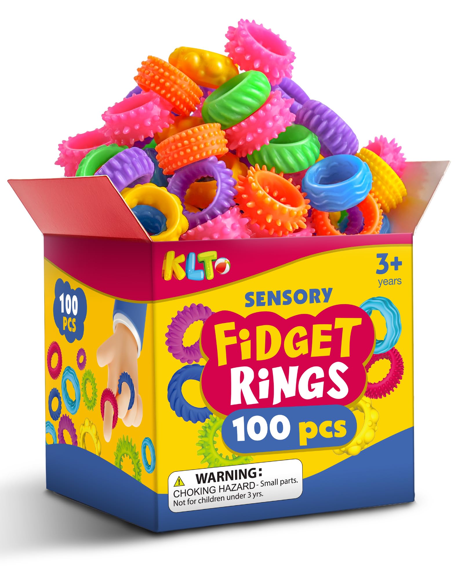 KLT textured fidget rings in a bright pack, ideal for classroom focus.