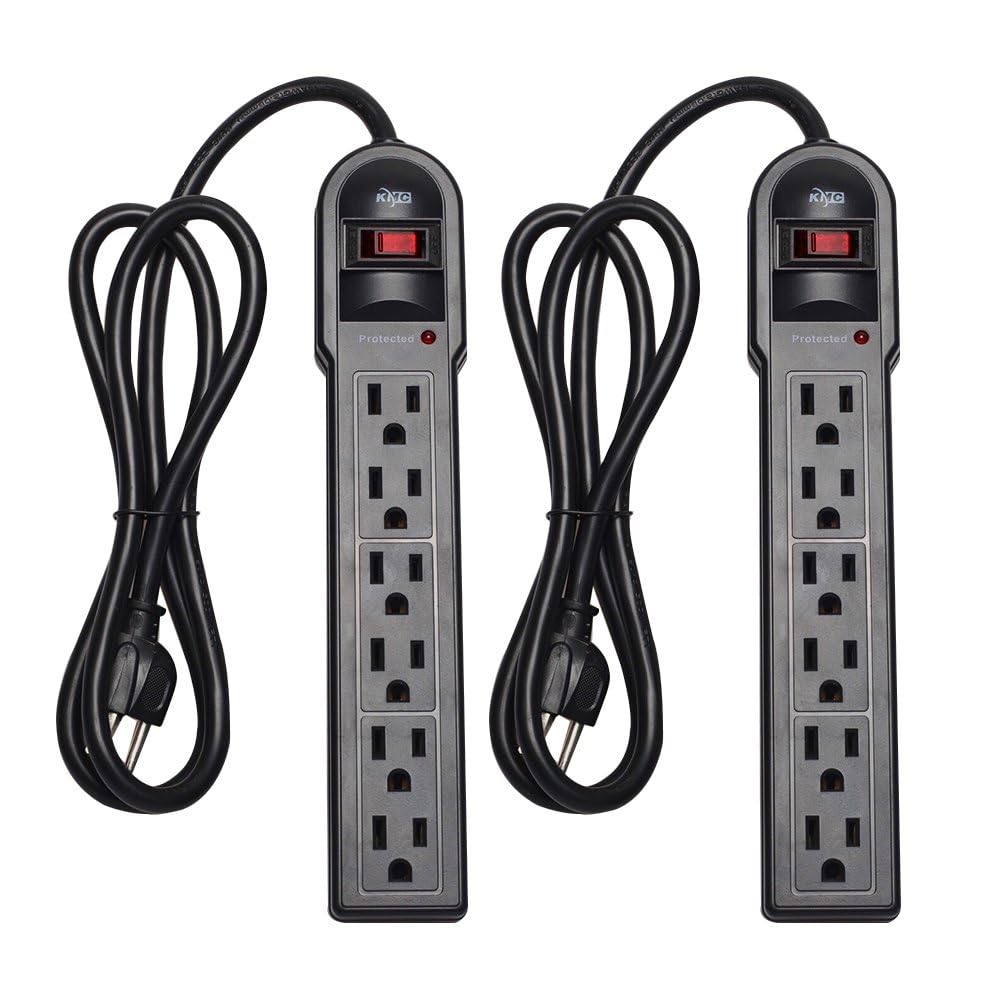 KMC 6-outlet surge protector 2-pack protects devices from power surges.