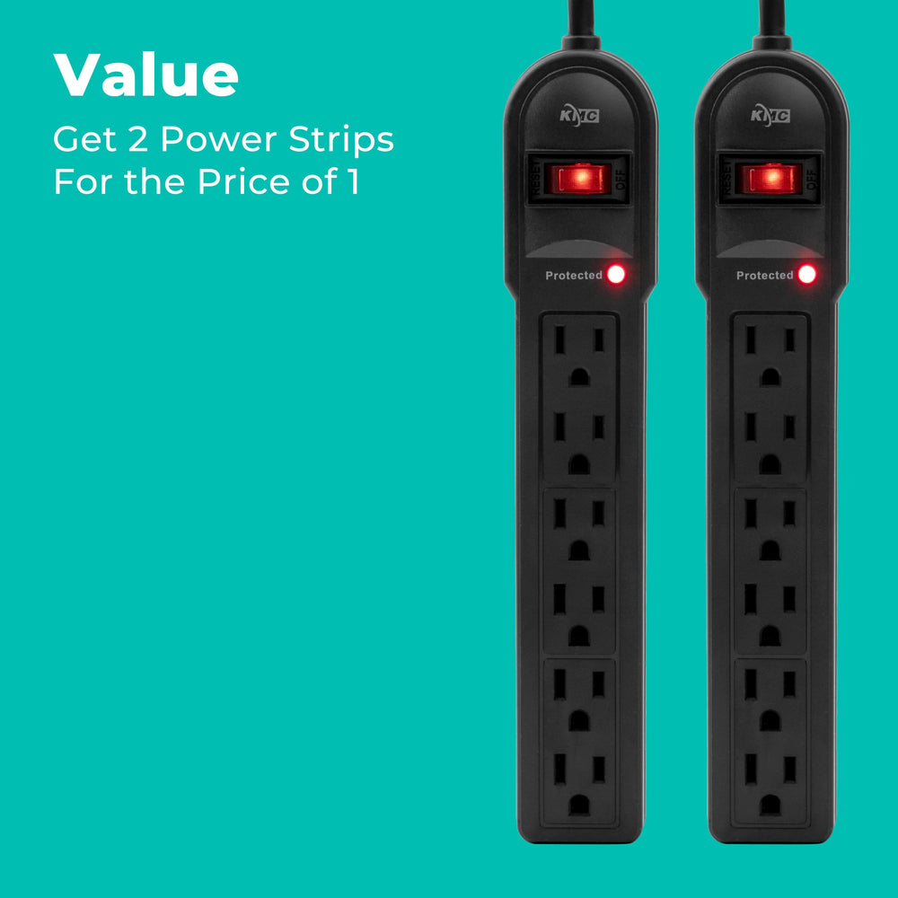KMC black surge protector blends with desks and media centers.