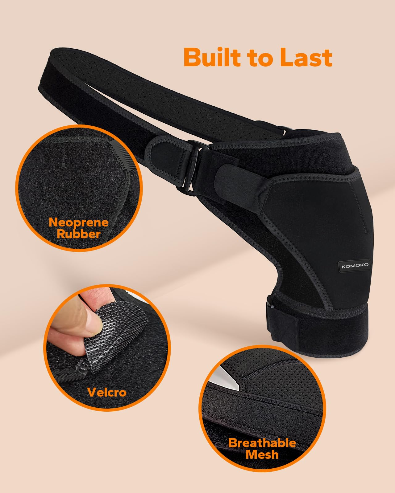 Breathable mesh panels on Komoko shoulder brace keep you cooler during activity