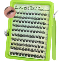Kmilro self-adhesive eyelashes 10-14mm wispy clusters for natural fullness.