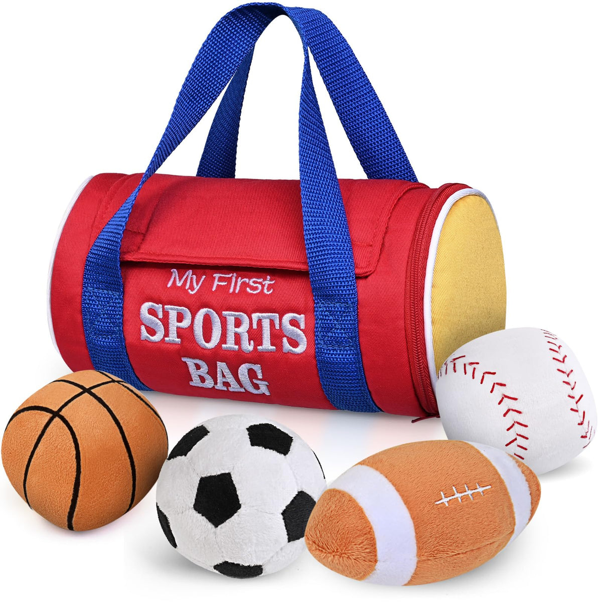 KMUYSL My First Sports Bag plush toy with soft bag for portable baby play and development