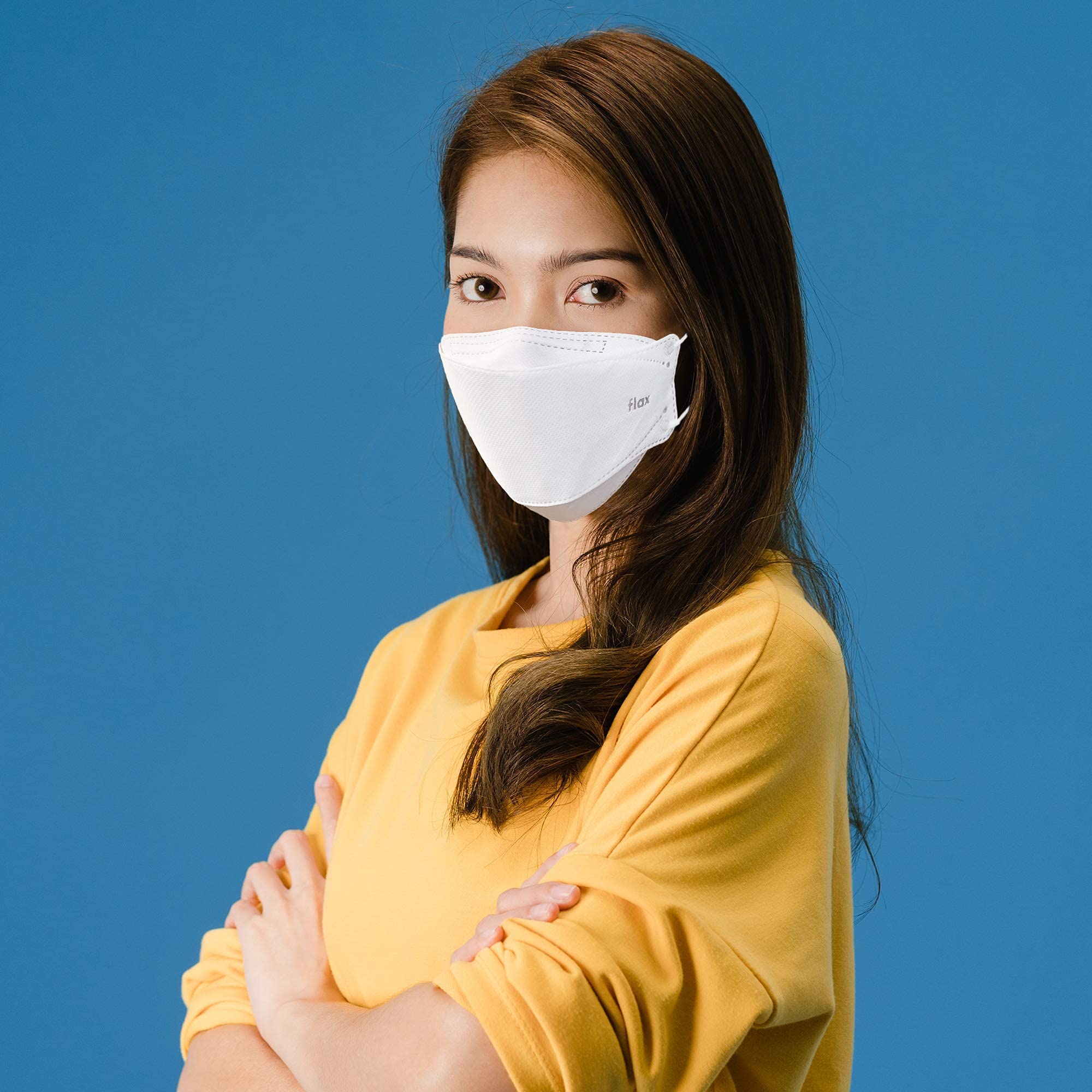 KN FLAX KF94 mask white 3D design ensures snug facial fit.