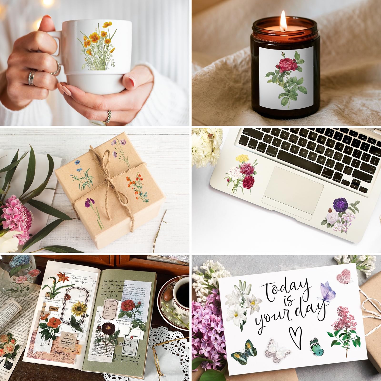 Knaid decorative flower stickers for cards, gift tags, and gift wrap.
