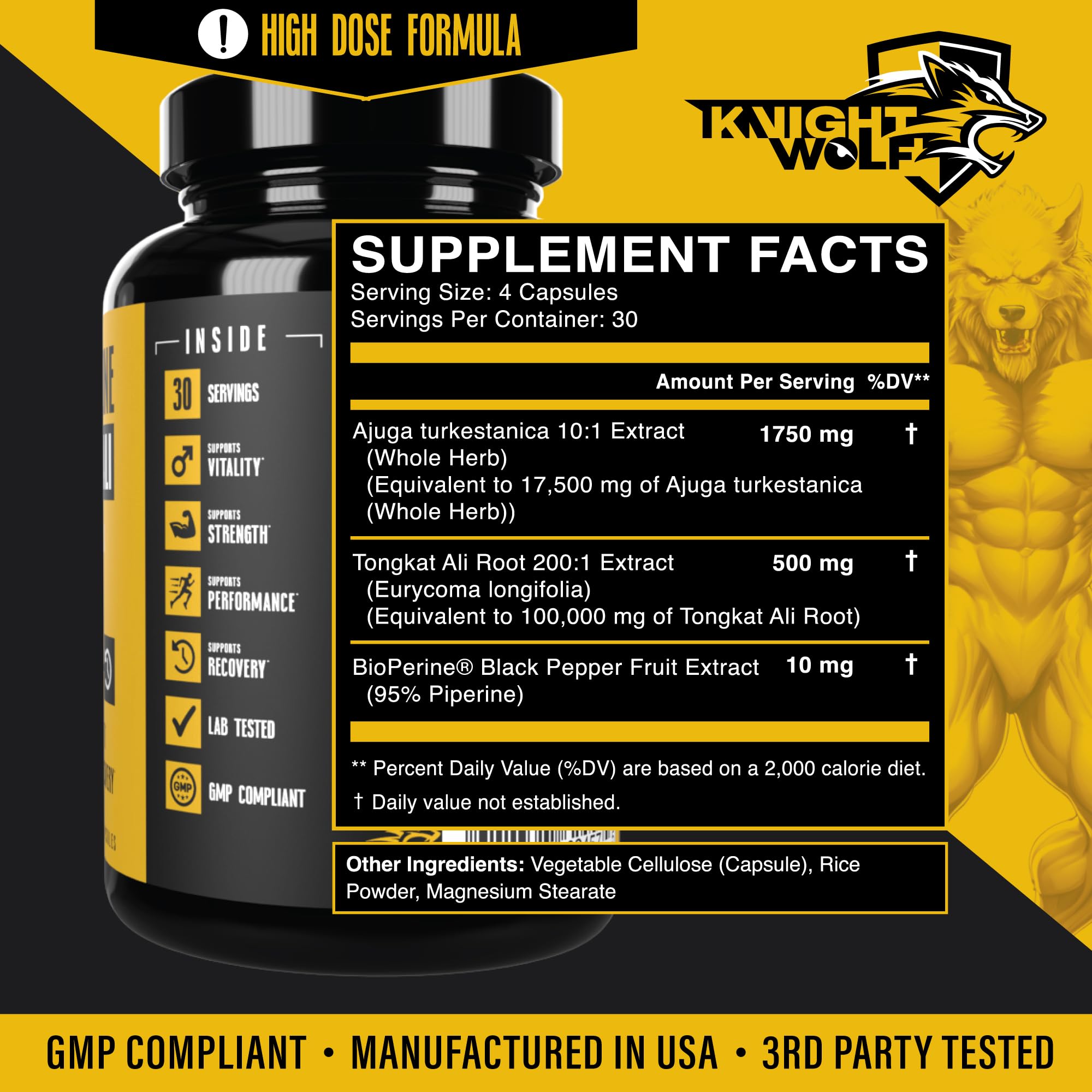 Knight Wolf Supps made in USA GMP badge signals premium quality