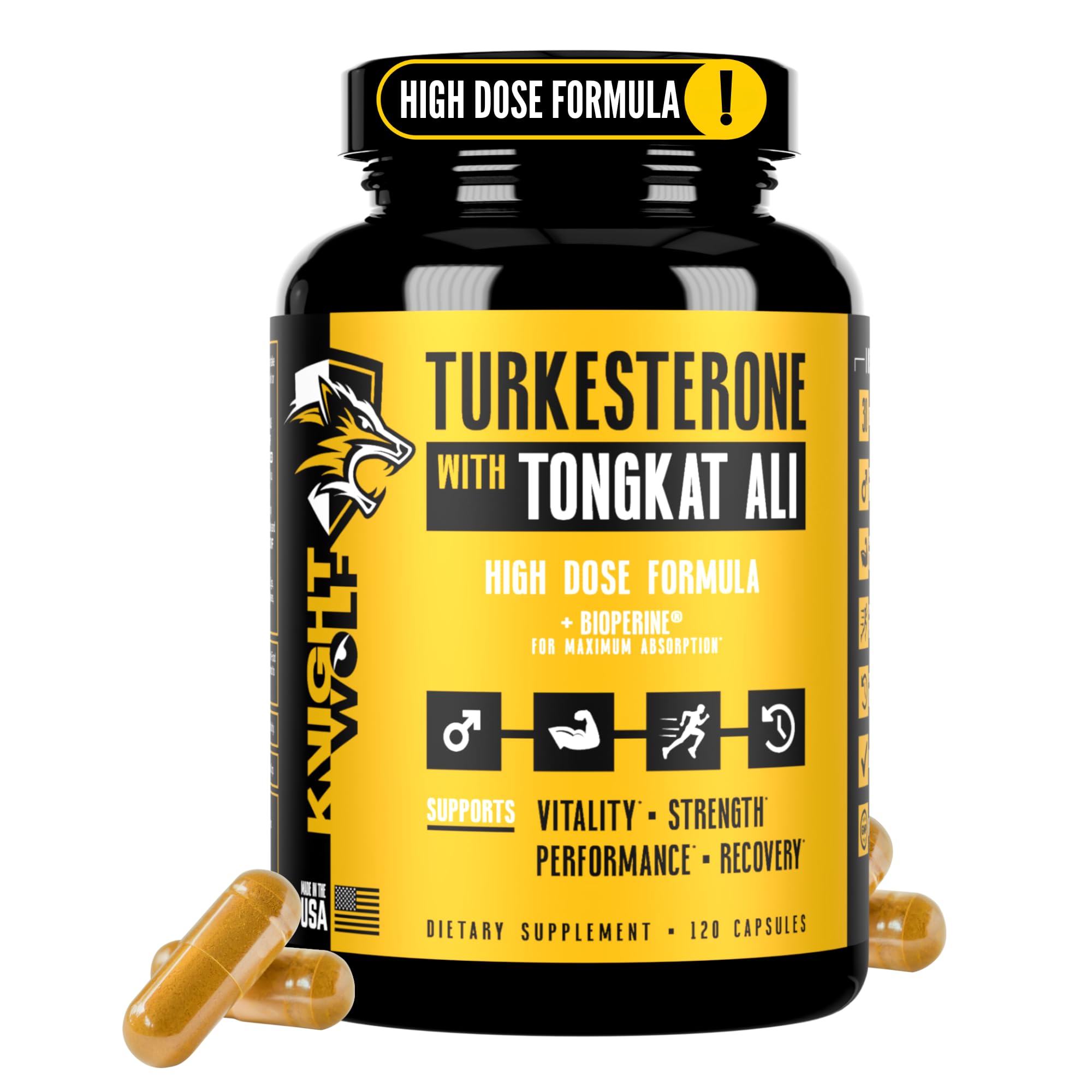 Knight Wolf Supps Turkesterone bottle front showing high-potency formula for athletes