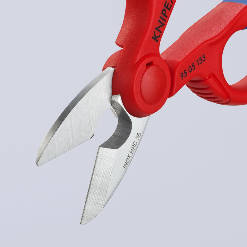KNIPEX Electrician's Shears built-in cutter for quick soft-cable work.